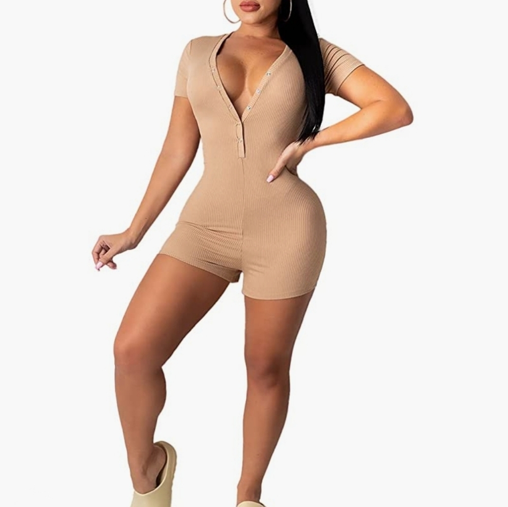 Women's V-Neck ROMPER, Short Sleeve, JUMPER